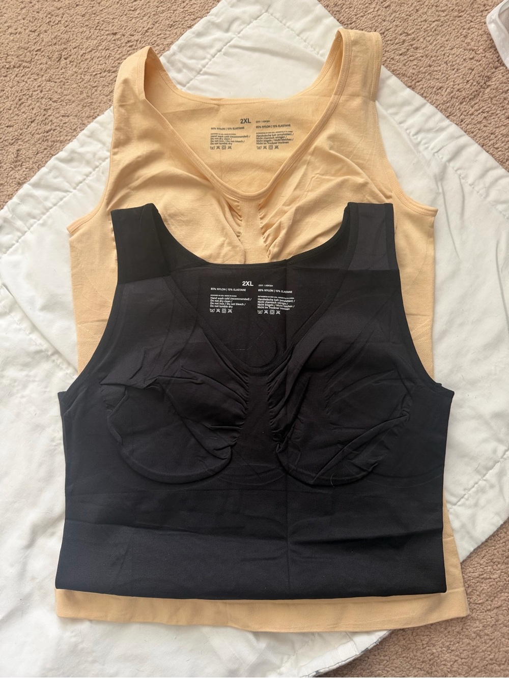 Stretch Tank Top - Black & Beige - Women's Supportive Seamless Layering Tops